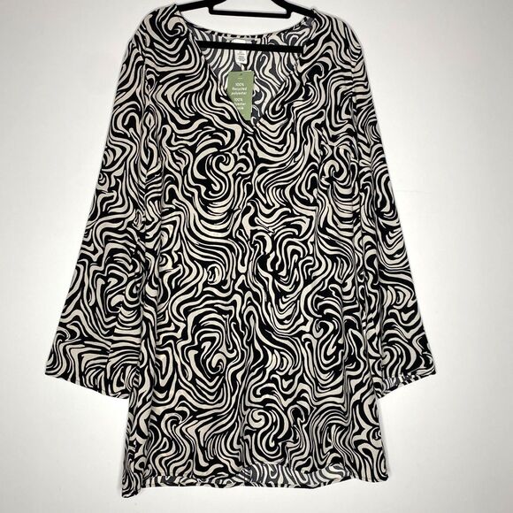 New H&M V-Neck Retro Y2K Zebra Swirl Wide Sleeve Mini Dress Women's Size Large - Picture 8 of 8